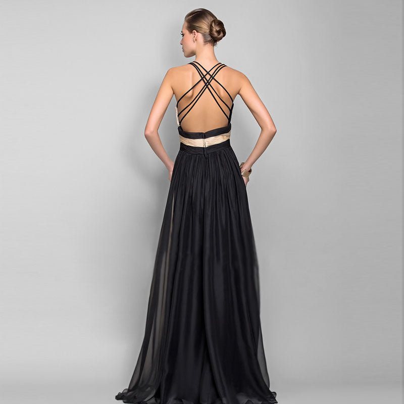 Elegantes Farbkleid mit V-Ausschnitt und offenem Rücken von Elarova