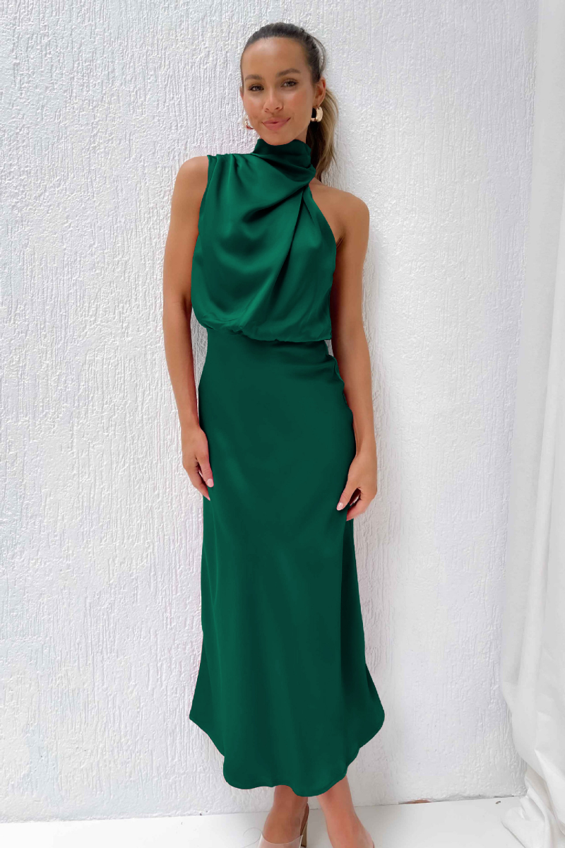 Elegantes Juliana Midikleid mit asymmetrischem Rundhalsausschnitt