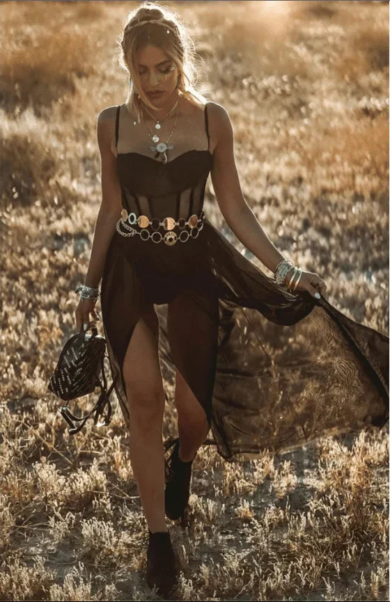 Elegantes Maxikleid von Barbara aus durchsichtigem Netzstoff