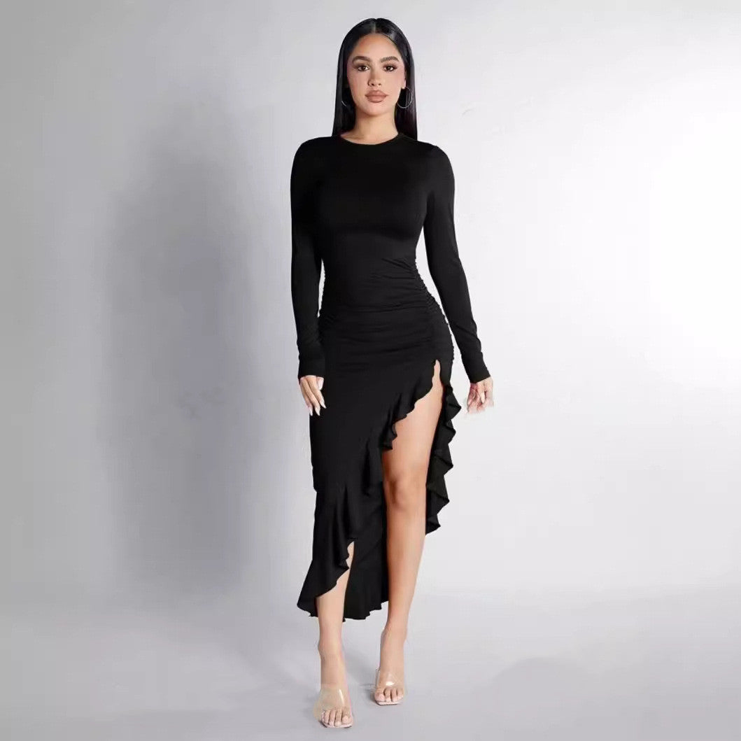 Elegantes Patricia-Kleid mit Rüschen und Schlitz