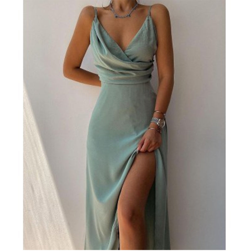 Elegantes V-Ausschnitt Abendkleid Spaghettiträger Sommerkleid