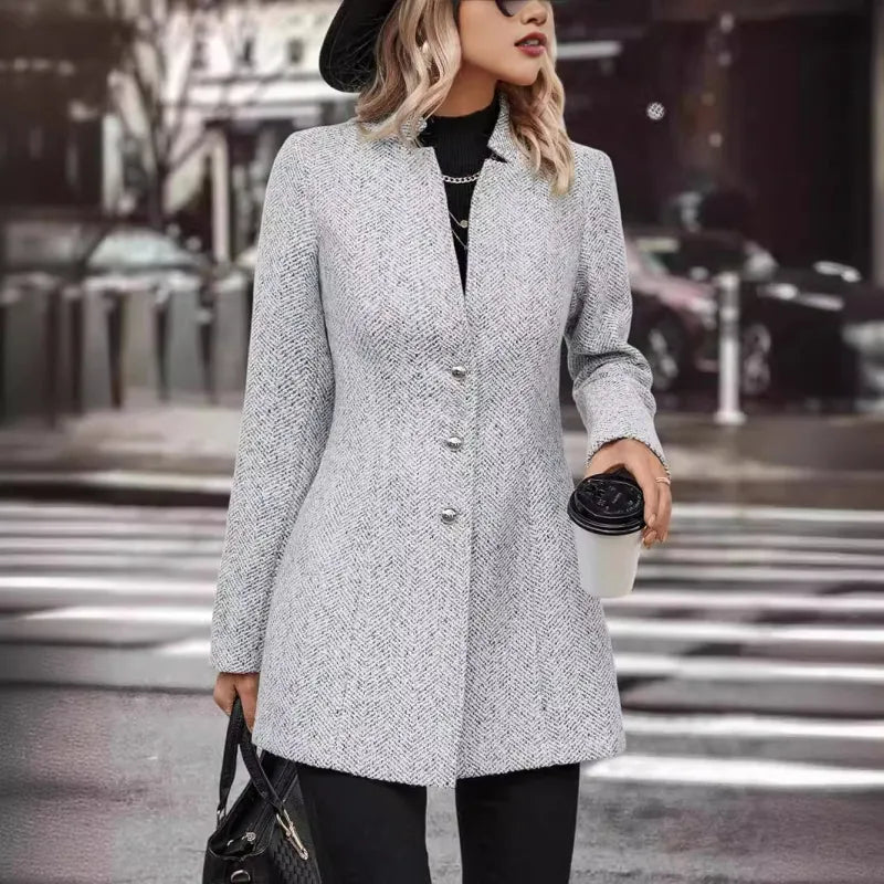 Elegantes graues Damen-Wollmantel von Shivarae
