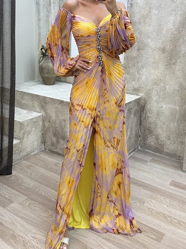 Elegantes, lässiges Maxikleid mit langen Ärmeln aus Plisseé (Julia)