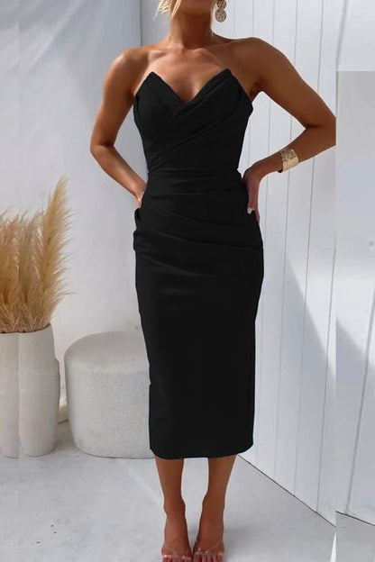 Elegantes trägerloses Midi-Partykleid mit Rückenausschnitt von Grazia