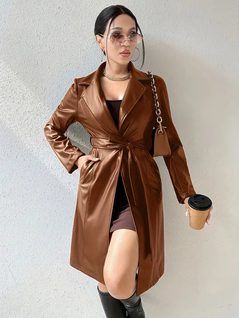 Elliven Urban Luxe: Lange, offene, lässige Jacke aus festem Stoff mit Revers