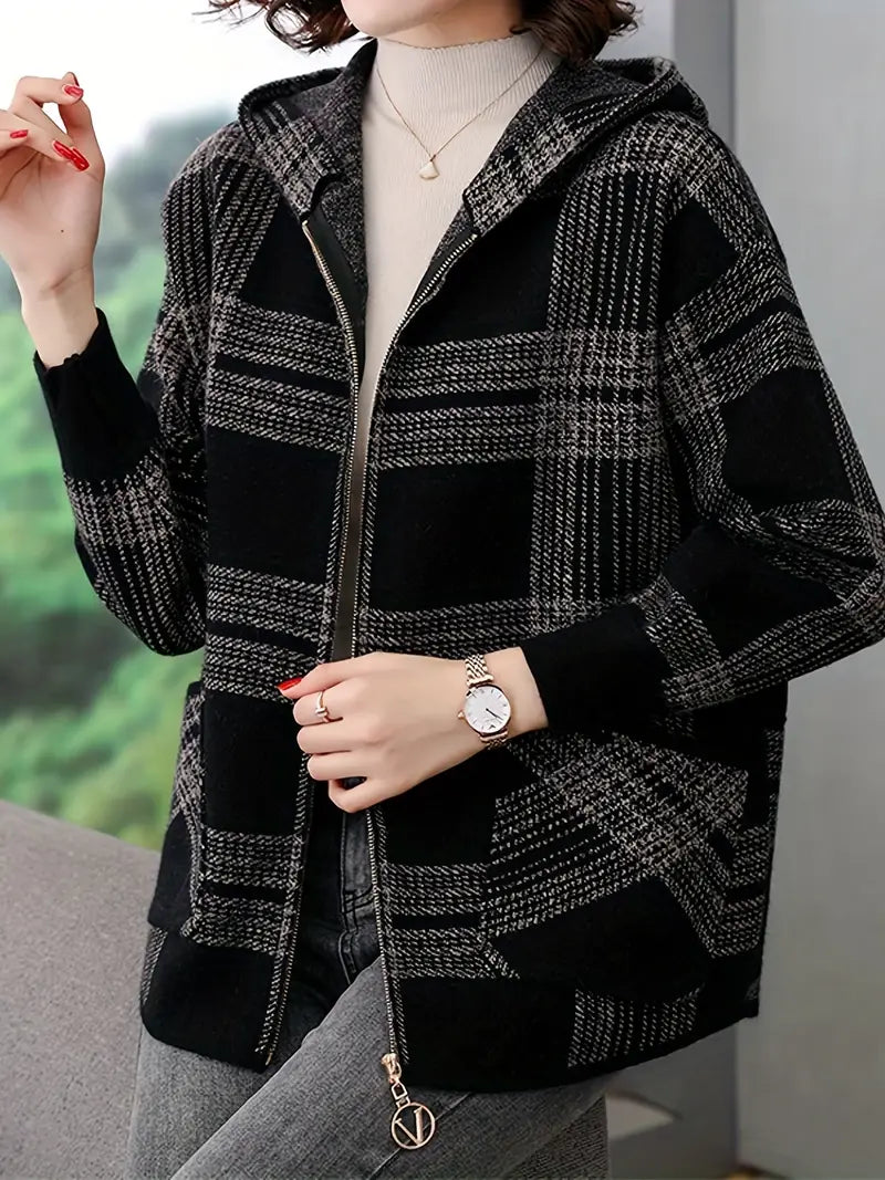 Ellvinna: Stylish Graphic Print Zip-Up Hoodie