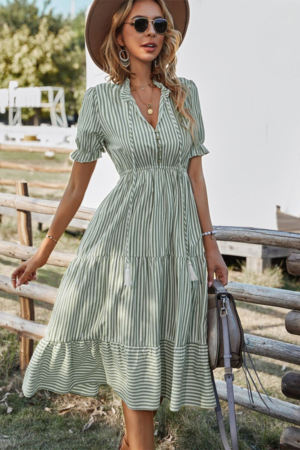 Emily™ – Damen Midikleid Sommer V-Ausschnitt mit Gummizug & Leichtem Stoff