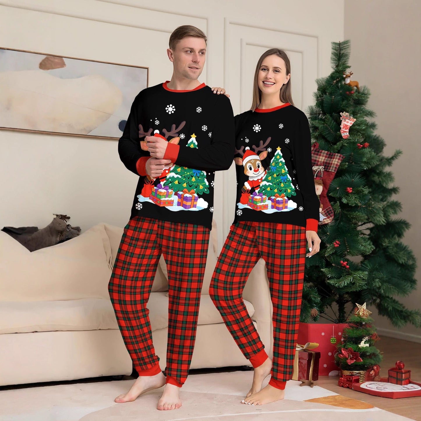 Familien Weihnachts-Pyjama Set – Eltern-Kind Partnerlook Schlafanzüge für Weihnachten