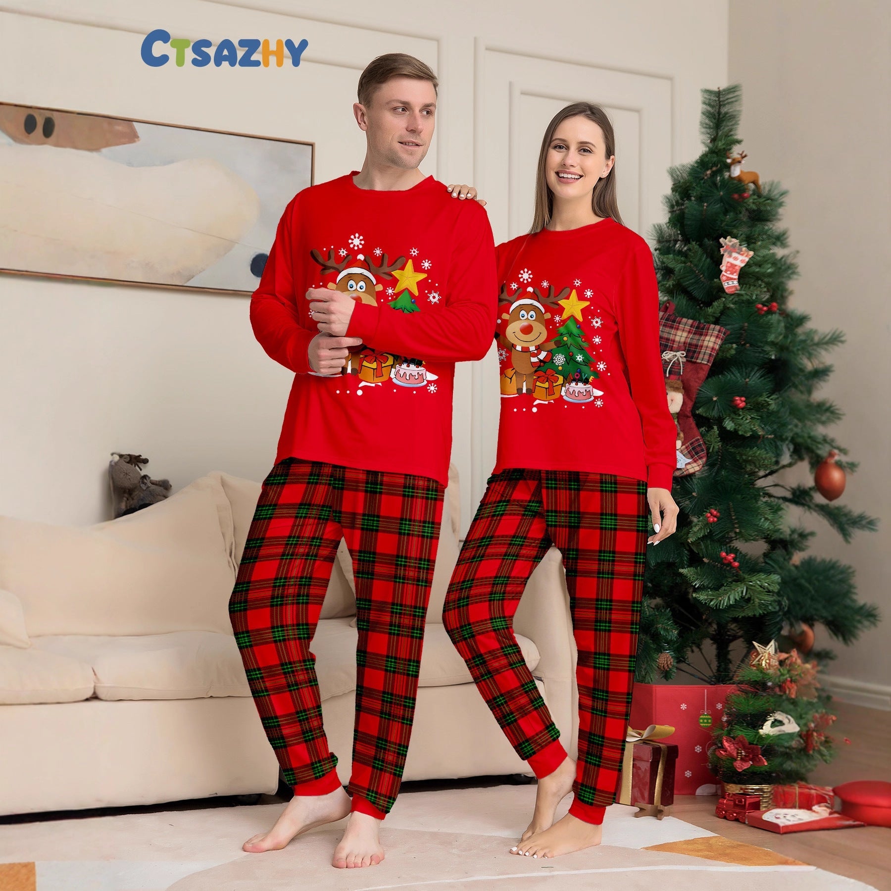 Familien Weihnachts-Pyjama Set – Eltern-Kind Partnerlook Schlafanzüge für Weihnachten