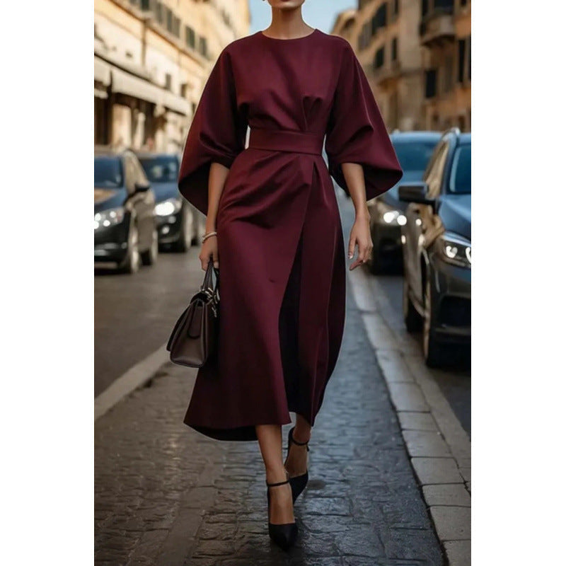 Fledermausärmeliges, lässiges Taillenkleid mit langem Rock von Elarova