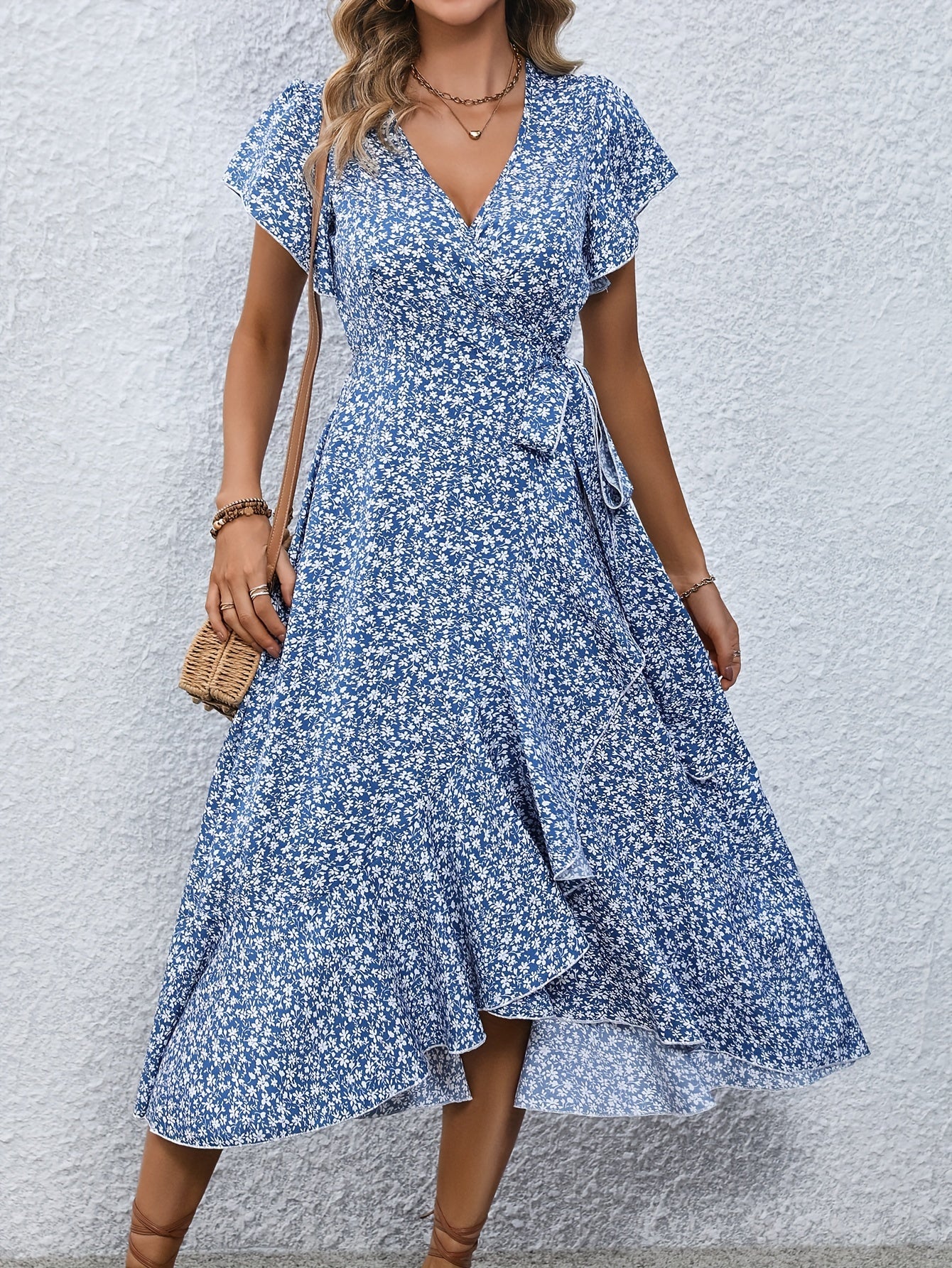 FloraBelle™ – Elegantes Damen Blumenkleid mit Schnürdetail
