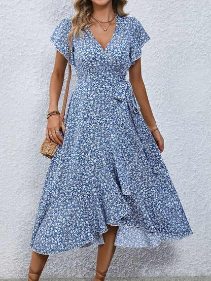 FloraBelle™ – Elegantes Damen Blumenkleid mit Schnürdetail
