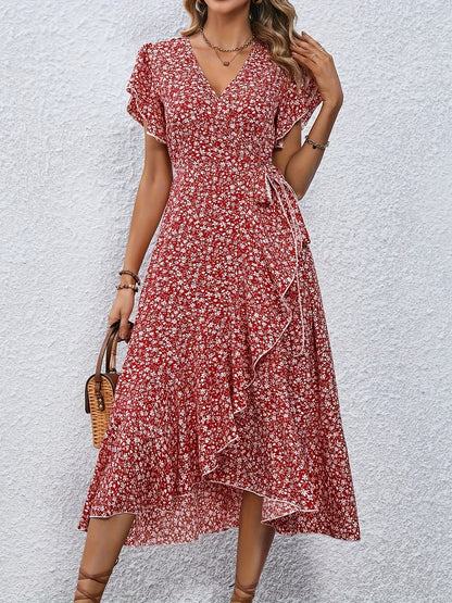 FloraBelle™ – Elegantes Damen Blumenkleid mit Schnürdetail