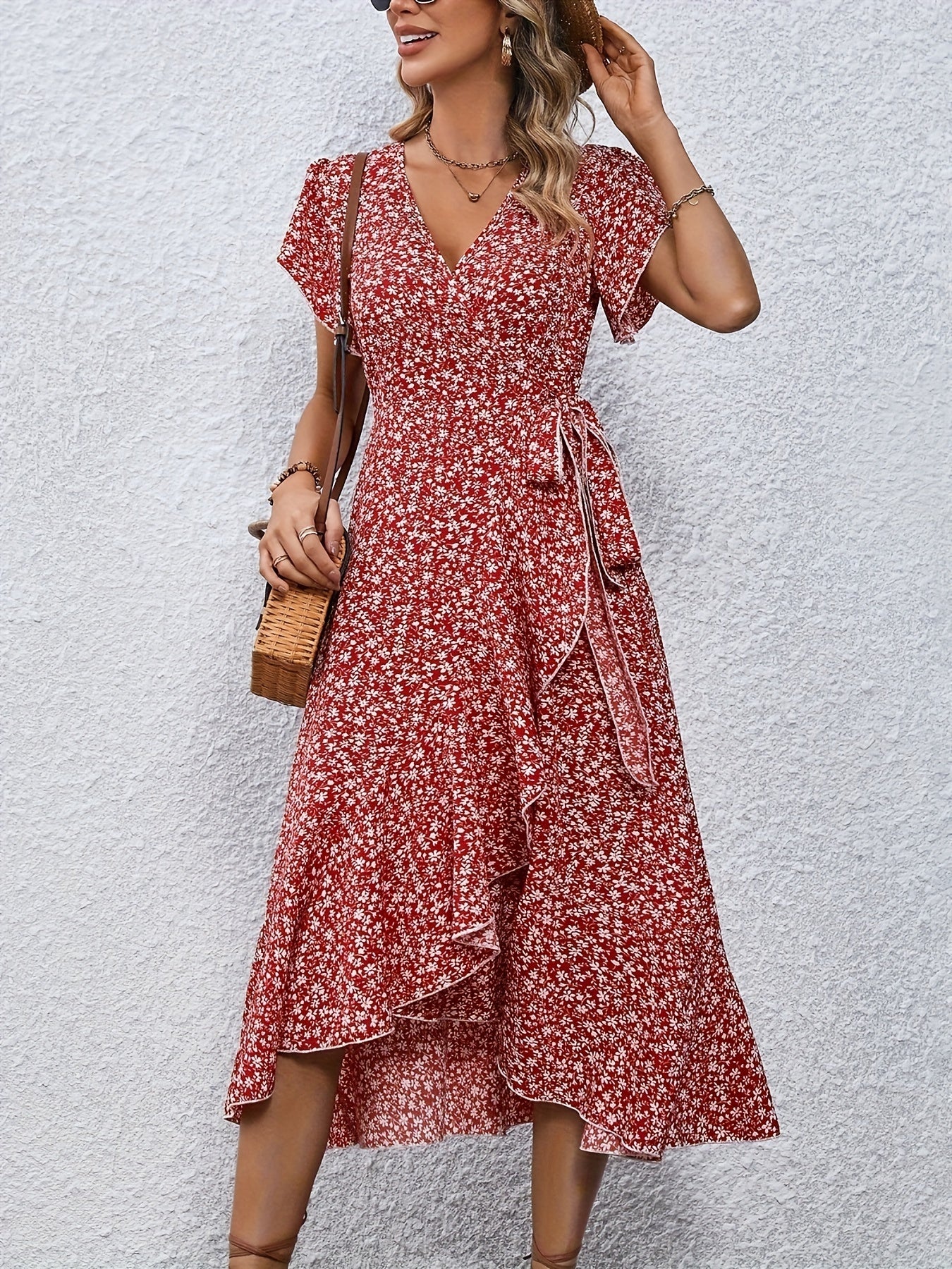 FloraBelle™ – Elegantes Damen Blumenkleid mit Schnürdetail