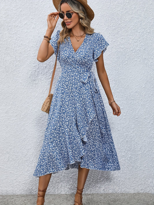 FloraBelle™ – Elegantes Damen Blumenkleid mit Schnürdetail