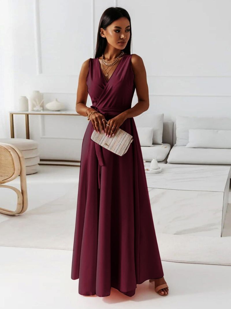EleganzMaxi™ – Damen Maxikleid Sommer V-Ausschnitt mit Taillengürtel-3