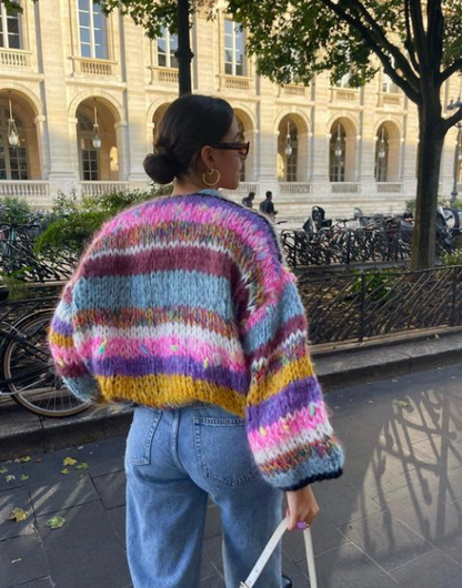 Gestreifte offene Strickjacke