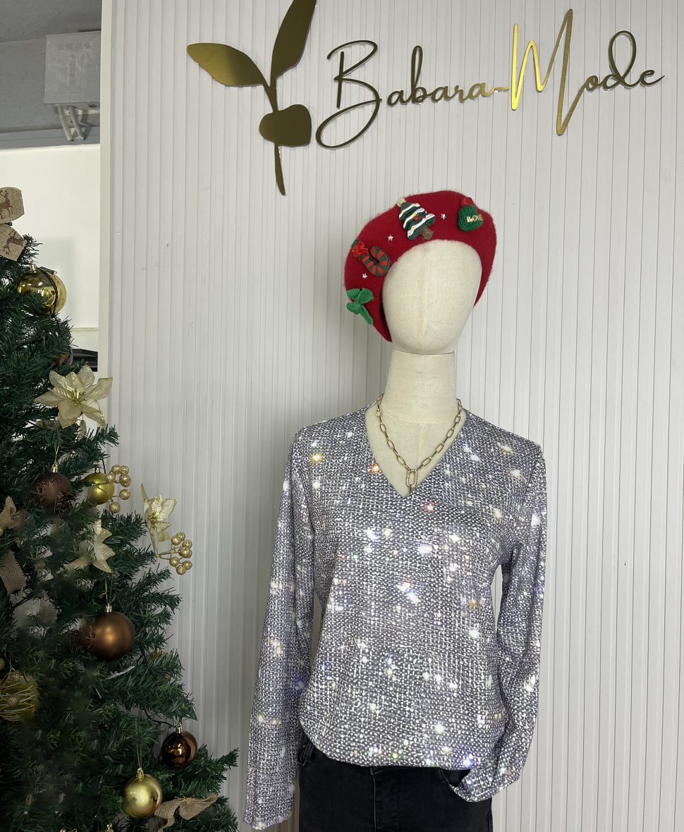 Glamora™ – Elegante Damen Glitzerbluse mit Langarm