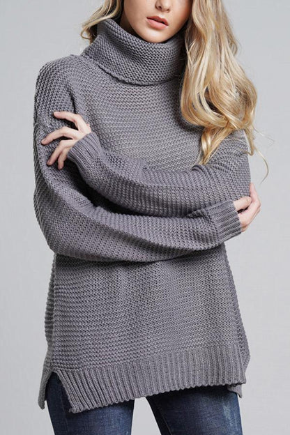 Grobstrickpullover Damen | mit Hohem Kragen und Langem Ärmel