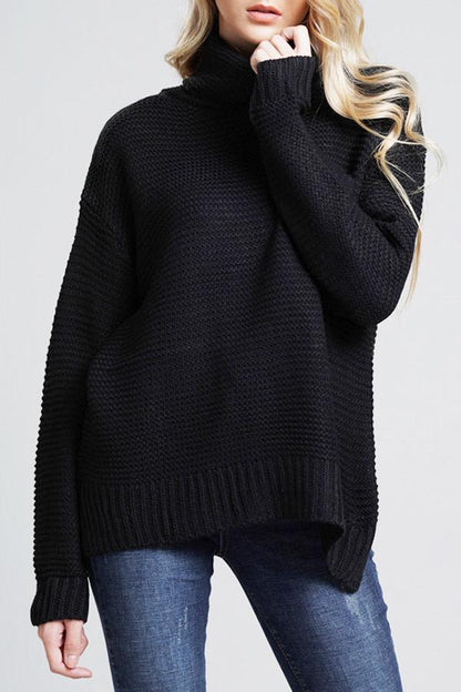 Grobstrickpullover Damen | mit Hohem Kragen und Langem Ärmel