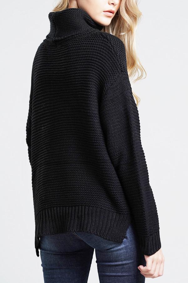 Grobstrickpullover Damen | mit Hohem Kragen und Langem Ärmel