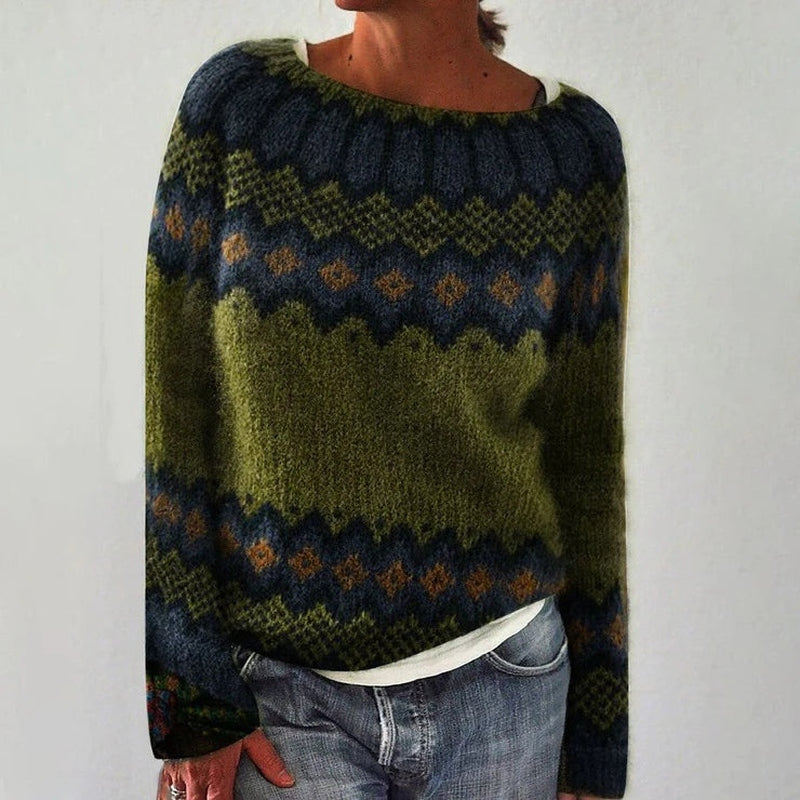 Grüner Damenpullover Daniela: Langarm, stilvoll gestreift