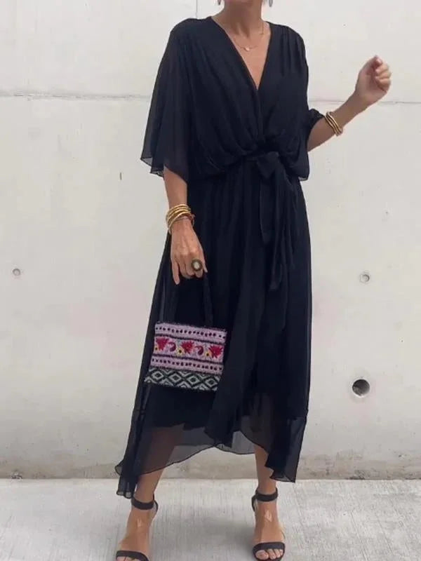 Grünes Chiffonkleid mit V-Ausschnitt von Veronia