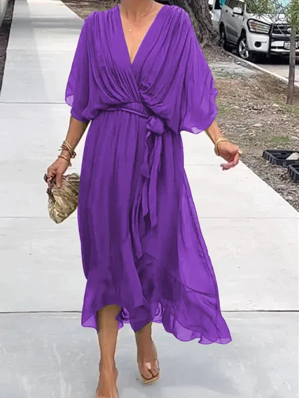 Grünes Chiffonkleid mit V-Ausschnitt von Veronia