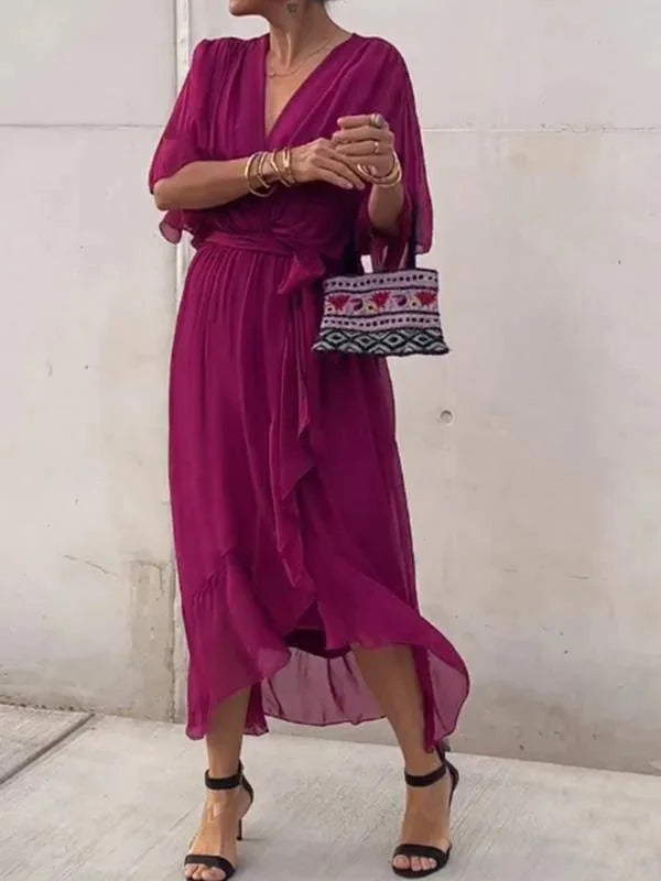Grünes Chiffonkleid mit V-Ausschnitt von Veronia