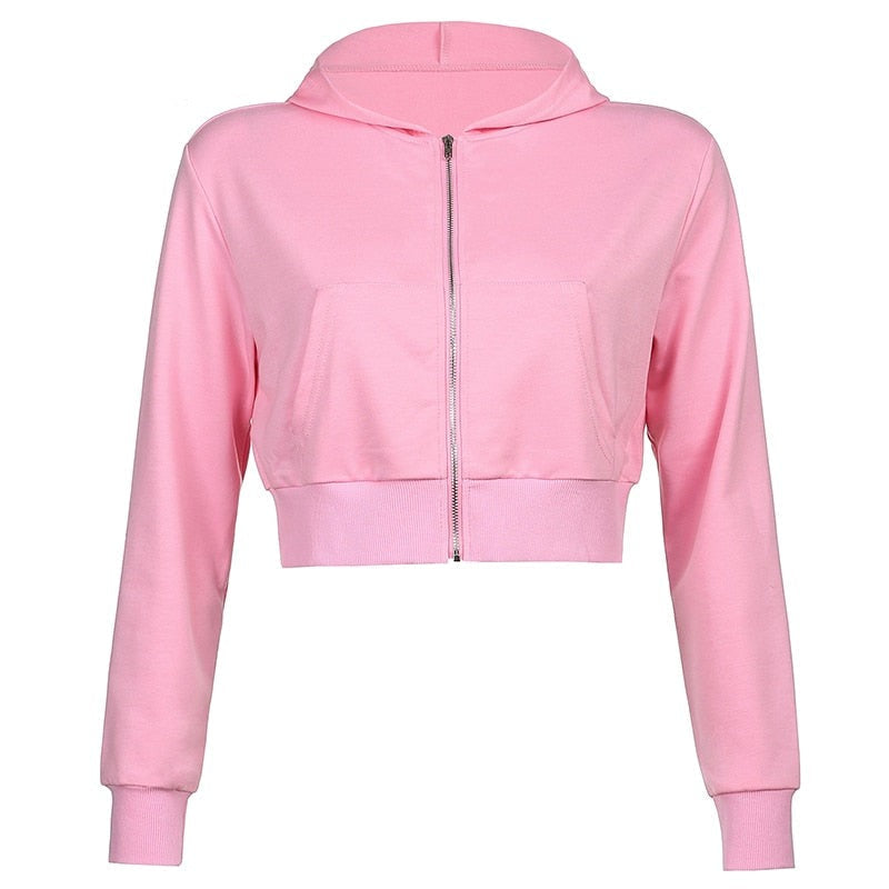 Damen Hoodie Kapuze Figurbetont Cropped Sportlich