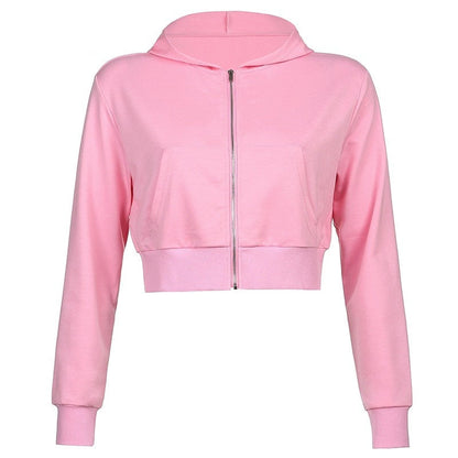 Damen Hoodie Kapuze Figurbetont Cropped Sportlich