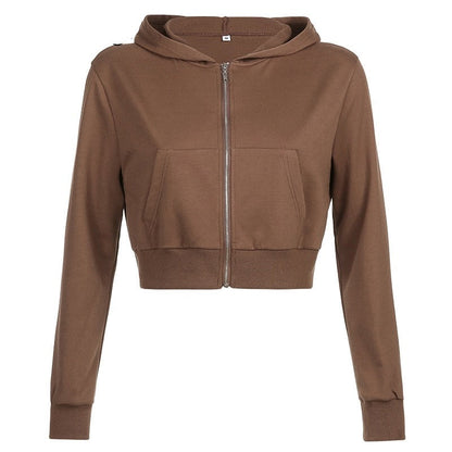 Damen Hoodie Kapuze Figurbetont Cropped Sportlich