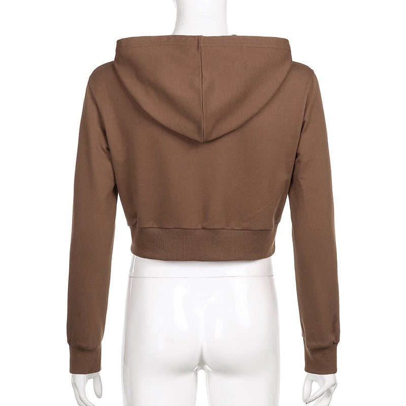Damen Hoodie Kapuze Figurbetont Cropped Sportlich