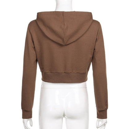 Damen Hoodie Kapuze Figurbetont Cropped Sportlich