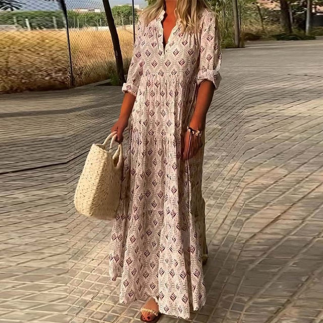 Hannah ® Casual V-Neck Long Sleeve Dress