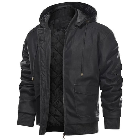 Elarova |  Herren-Lederjacke mit Kapuze