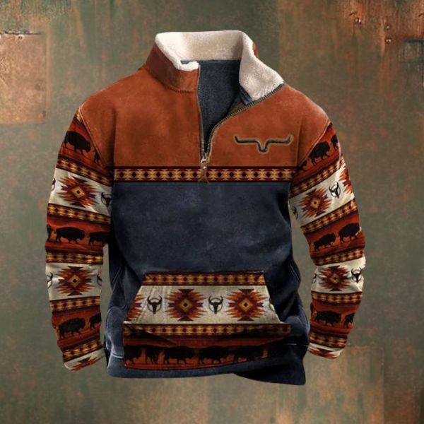 Herren-Pullover mit stylischem 1/4-Reißverschluss aus Leder