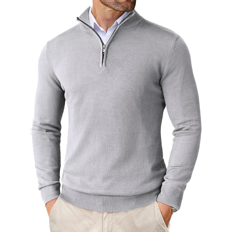 Herren Strickpullover mit Reißverschluss am Kragen - Weicher Baumwollmix
