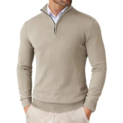 Herren Strickpullover mit Reißverschluss am Kragen - Weicher Baumwollmix