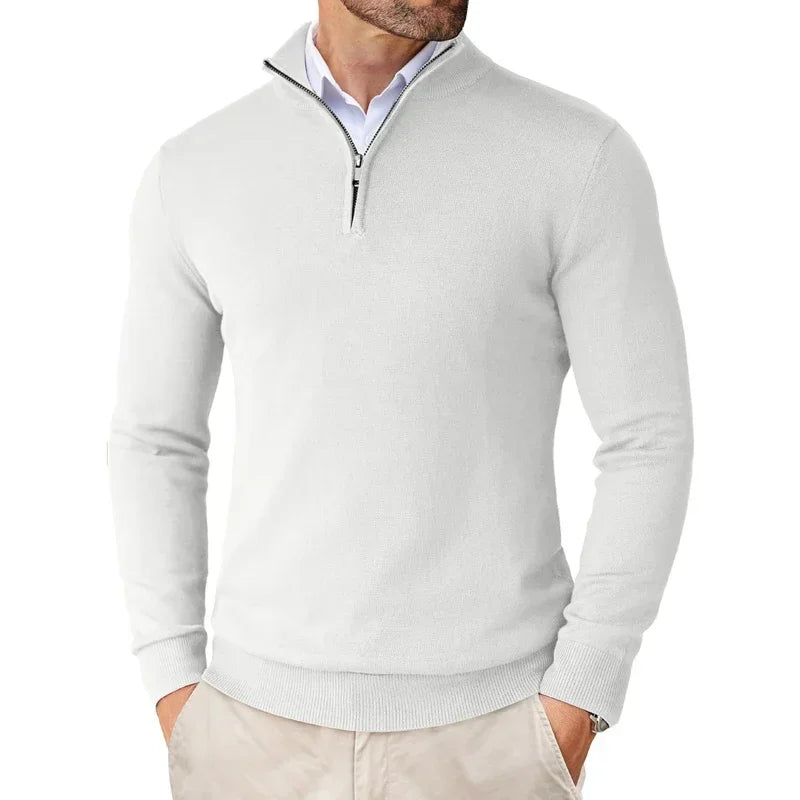 Herren Strickpullover mit Reißverschluss am Kragen - Weicher Baumwollmix