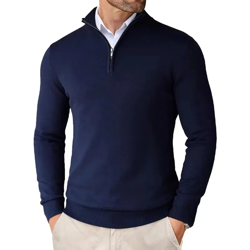 Herren Strickpullover mit Reißverschluss am Kragen - Weicher Baumwollmix