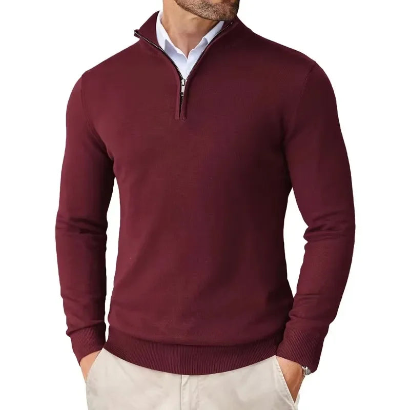 Herren Strickpullover mit Reißverschluss am Kragen - Weicher Baumwollmix