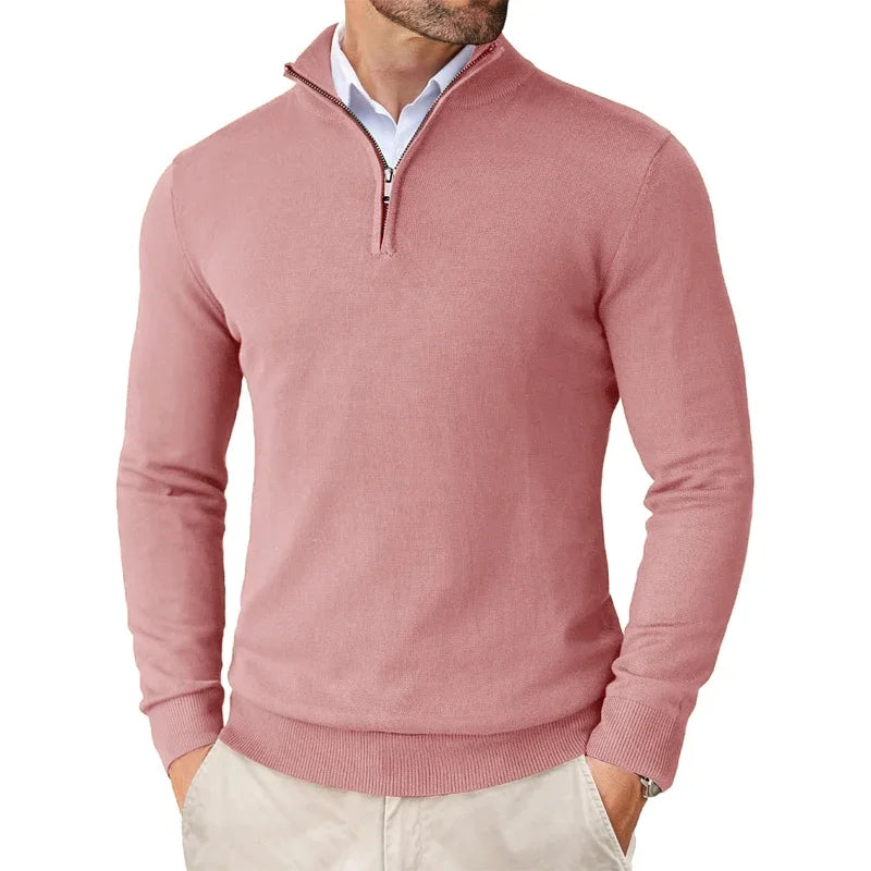 Herren Strickpullover mit Reißverschluss am Kragen - Weicher Baumwollmix