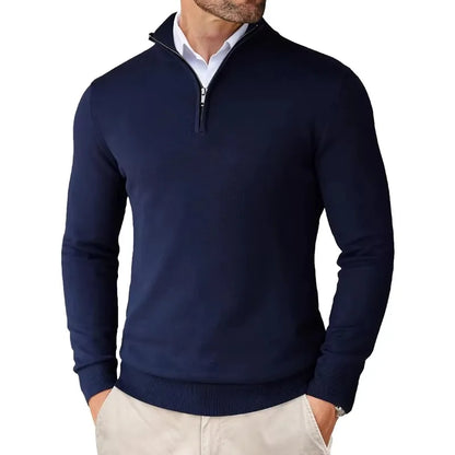 Herren Strickpullover mit Reißverschluss am Kragen - Weicher Baumwollmix
