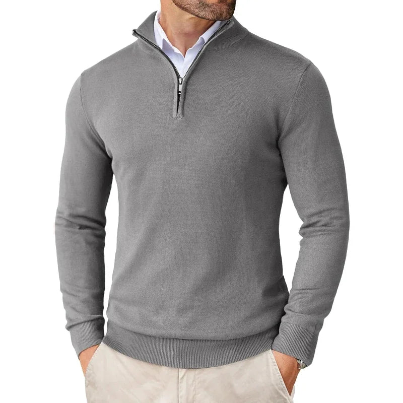 Herren Strickpullover mit Reißverschluss am Kragen - Weicher Baumwollmix