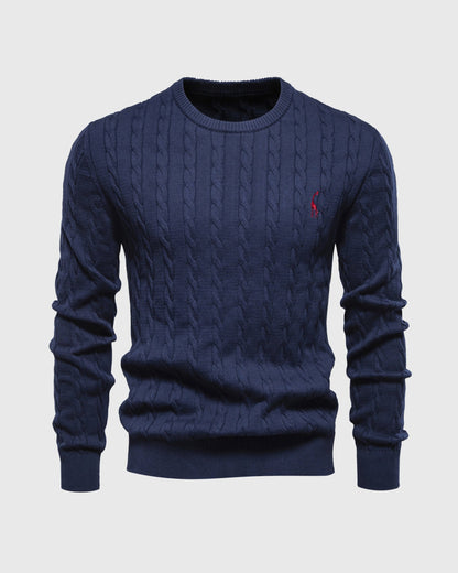 Herren Zopfmuster Strickpullover aus Baumwolle