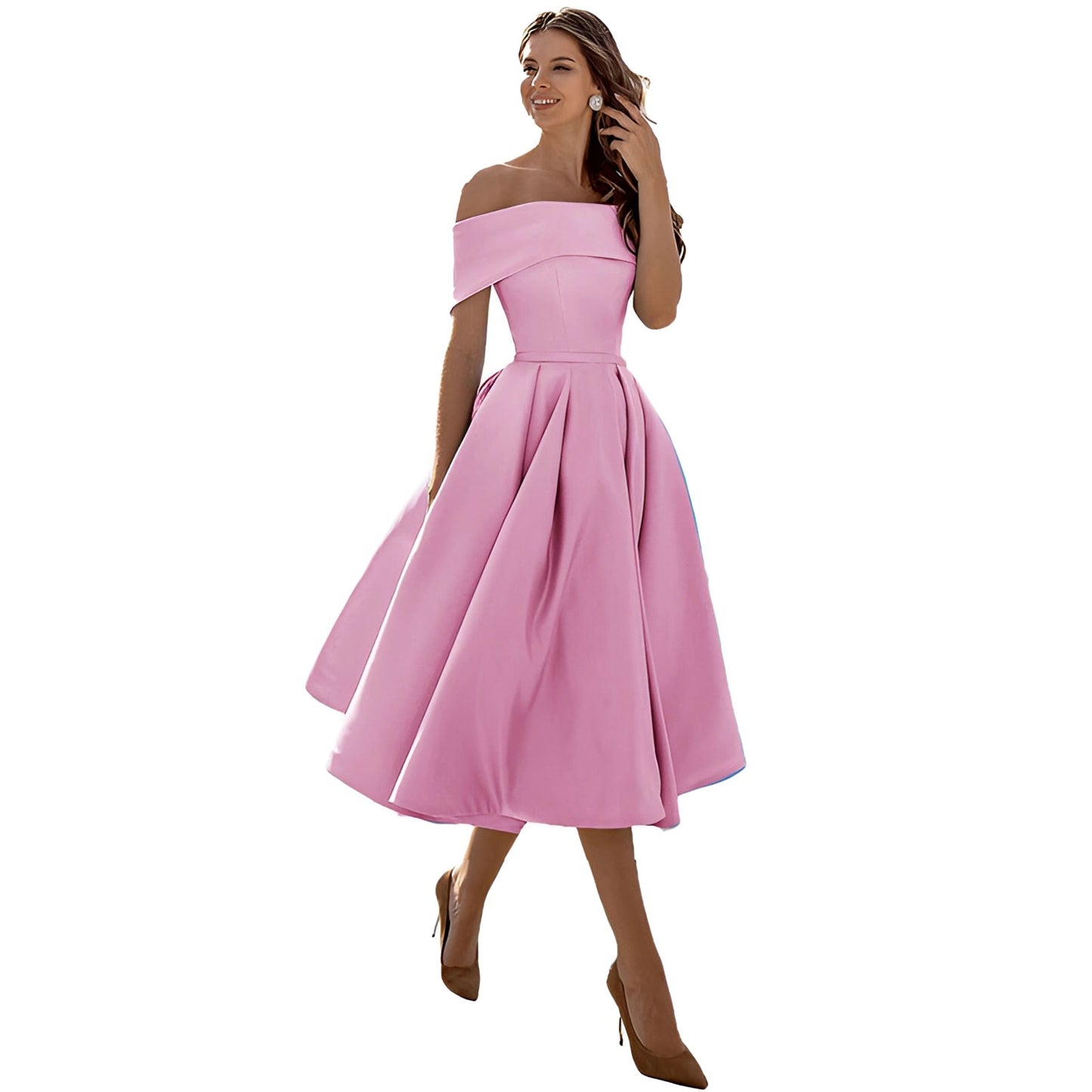 Himmelblaues Satin Off-Shoulder Kleid von Elarova