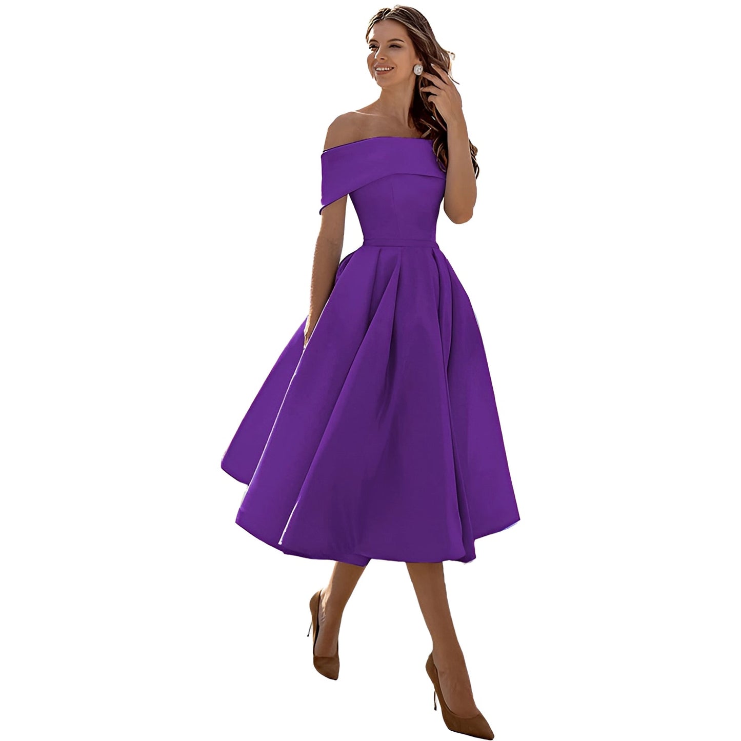 Himmelblaues Satin Off-Shoulder Kleid von Elarova