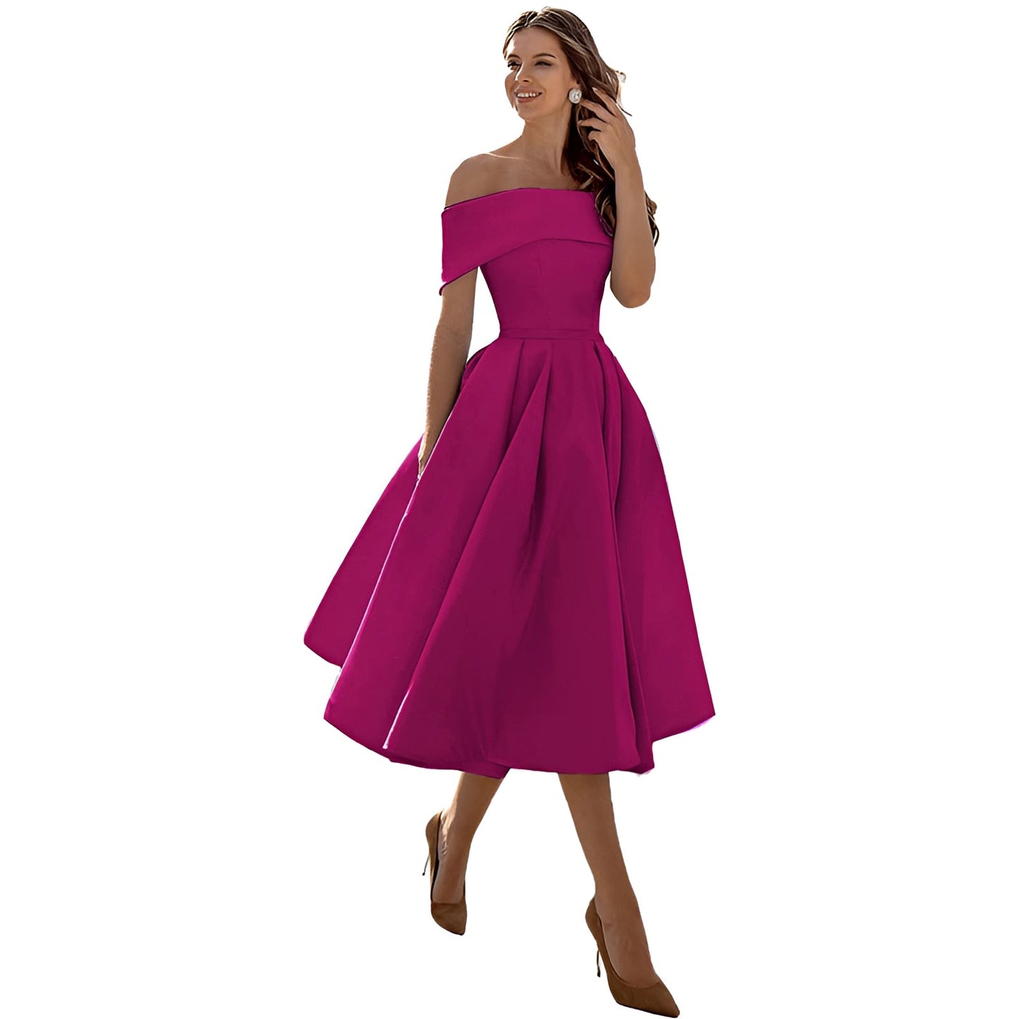 Himmelblaues Satin Off-Shoulder Kleid von Elarova