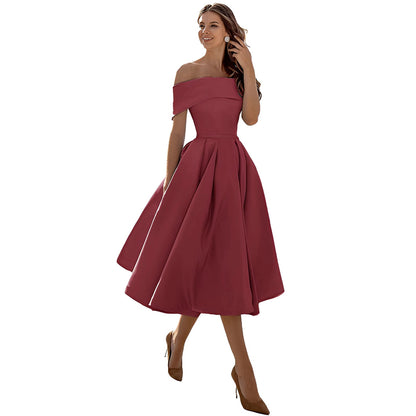 Himmelblaues Satin Off-Shoulder Kleid von Elarova
